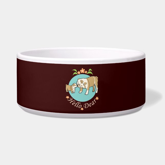 Comedero Hola Querida madre y hijo de bulldog inglés (Frente)