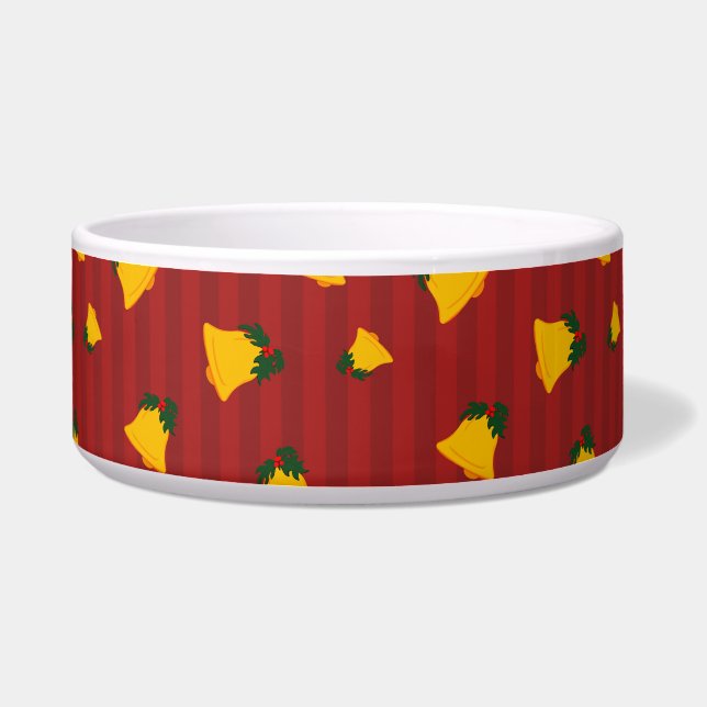 Comedero Holiday Red Gold Stripe Bells Christmas (Frente)