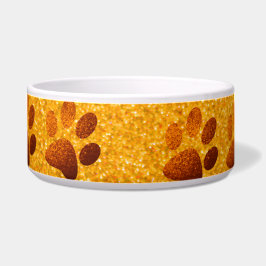 Comedero Huella de pata de mascota con brillo dorado oscuro