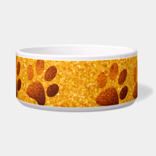 Comedero Huella de pata de mascota con brillo dorado oscuro