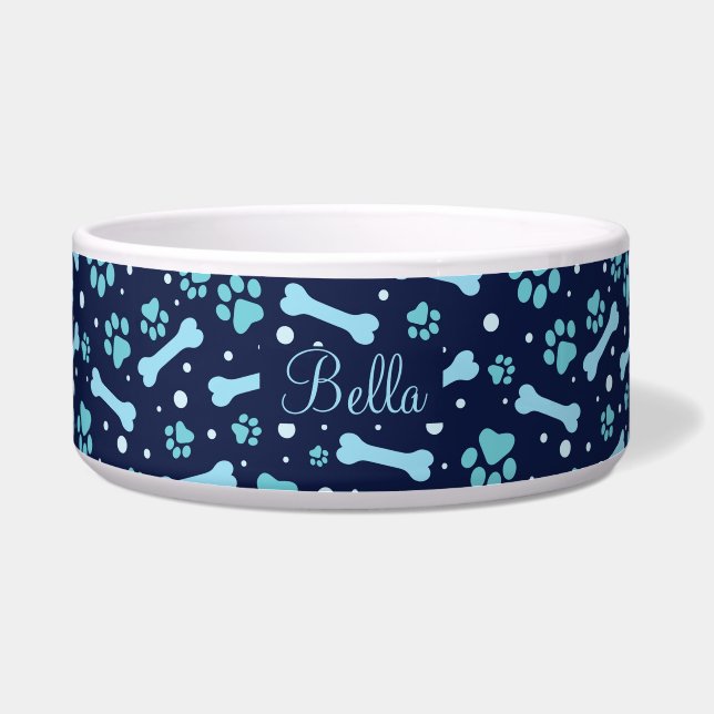 Comedero Huellas de pata azules personalizadas perro (Frente)