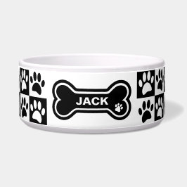 Comedero Huellas de patas blancas y negras personalizadas p