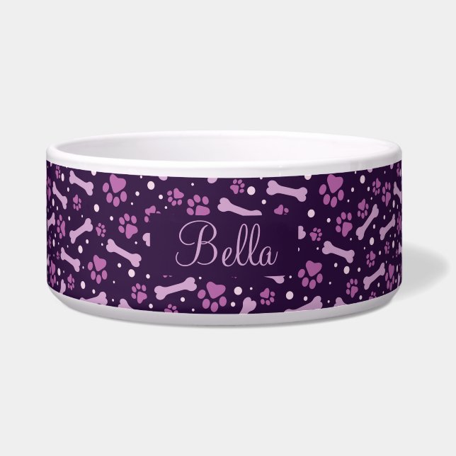 Comedero Huellas de pezuña moradas personalizadas para perr (Frente)
