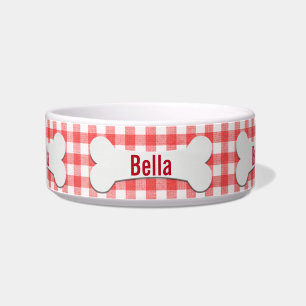 Comedero Hueso De Perro Blanco En El Bote De Gingham