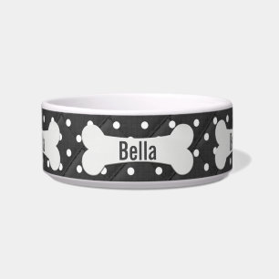 Comedero Hueso de perro blanco sobre puntos de polka