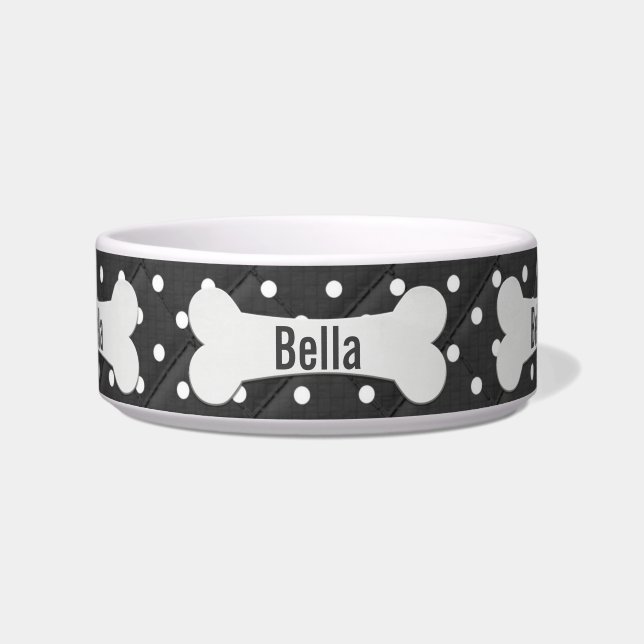 Comedero Hueso de perro blanco sobre puntos de polka (Frente)