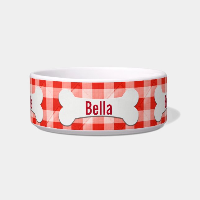 Comedero Hueso De Perro En Gingham (Frente)
