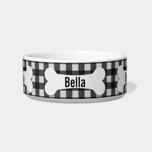 Comedero Hueso De Perro En Gingham Bowl