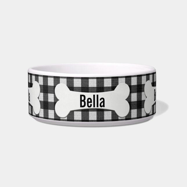 Comedero Hueso De Perro En Gingham Bowl (Frente)