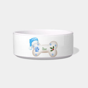 Comedero Hueso de perro personalizable tema azul Navidad