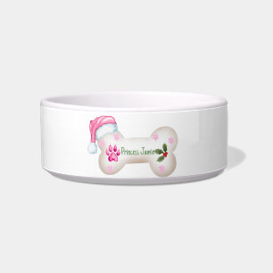 Comedero Hueso de perro personalizable tema rosa Navidad
