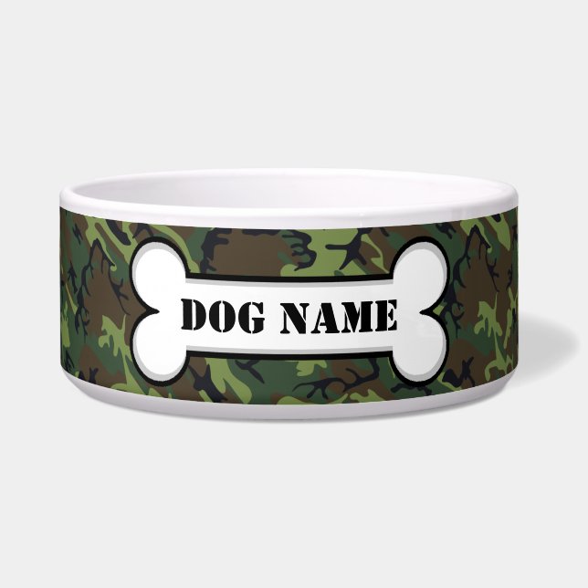 Comedero Hueso de perro personalizado de Camo (Frente)