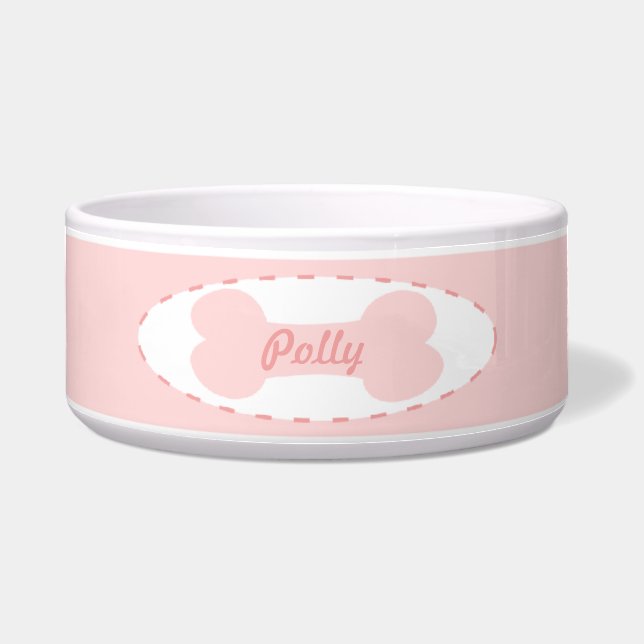 Comedero Hueso rosa de vuelta Chica de perro personalizado (Frente)