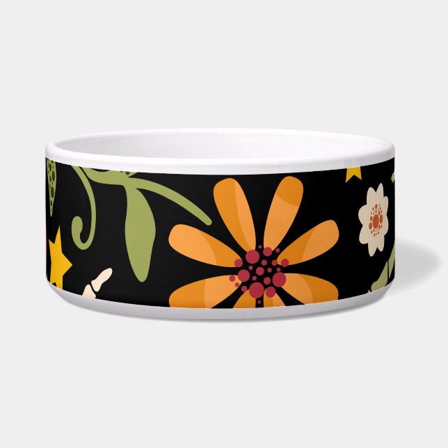 Comedero Huesos de Halloween, patrón sin costuras florales. (Frente)