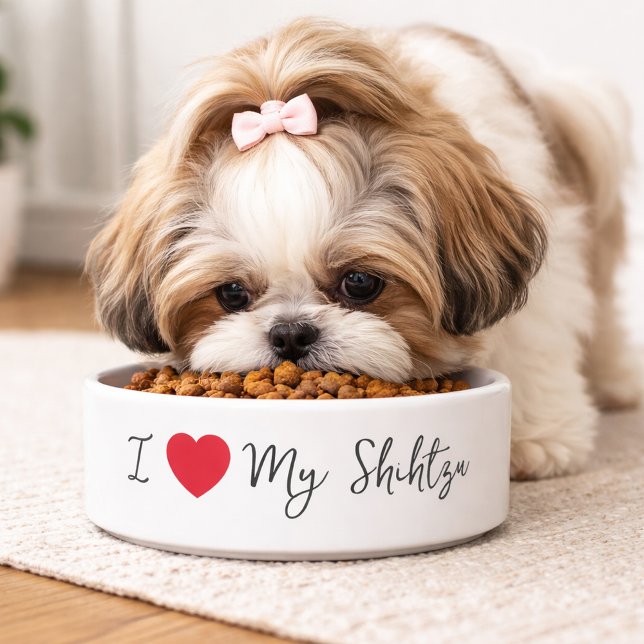 Comedero I Love My Shih Tzu Cute Script Dog Lover Pet Feedi (I love my Shihtzu Pet Bowl)