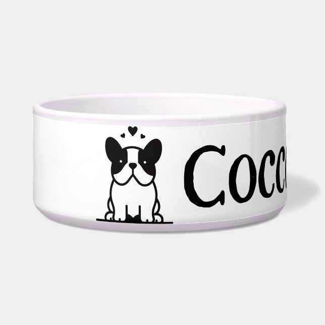 Comedero Icono de bulldog francés con tazón de nombre (Frente)