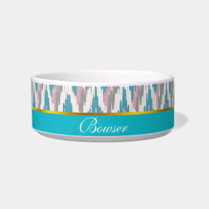 Comedero Ikat rosa y azul turbio