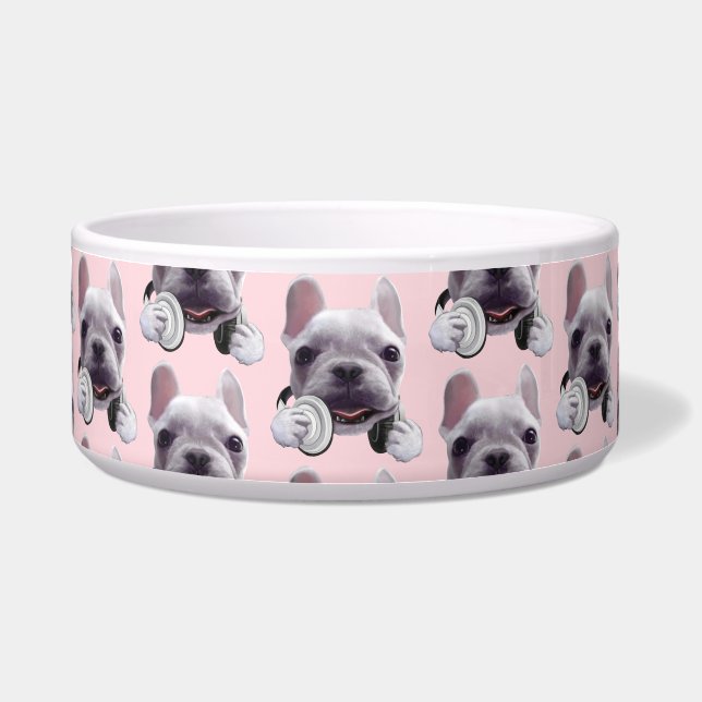 Comedero Ilustración de Bulldog Francés con Auriculares (Frente)