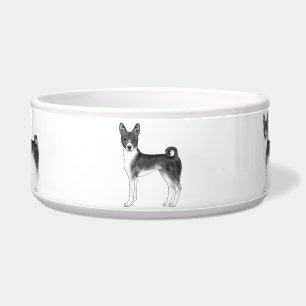 Comedero Ilustración de perro Basenji lindo en blanco y neg