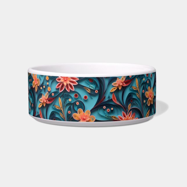 Comedero Impermeable patrón de papel floral Cerámica Tazón  (Frente)