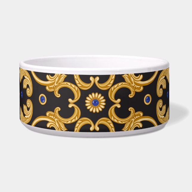 Comedero Impresión de Bandana: Oro azul negro. (Frente)