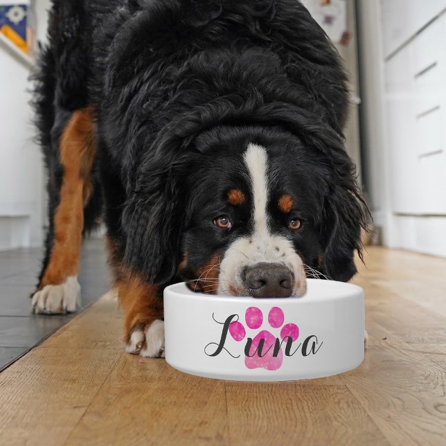 Comedero Impresión de garra rosada personalizada Dog Bowl (Add a touch of sparkle to mealtime with our personalized pet bowl!)