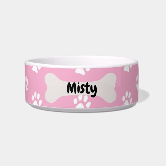 Comedero Impresión personalizada de cachorros de perro rosa (Frente)
