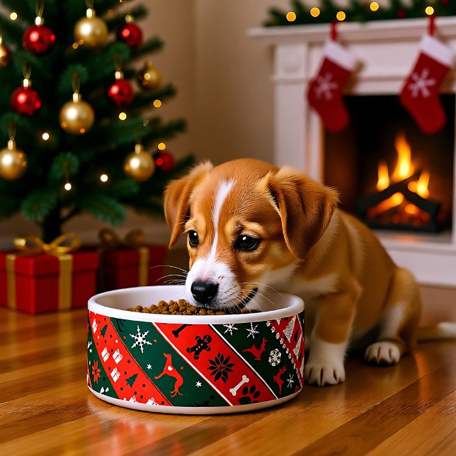 Comedero Impresionante patrón diagonal de Navidad 💚❤️ (Stunning 💚❤️Xmas diagonal pattern Bowl)