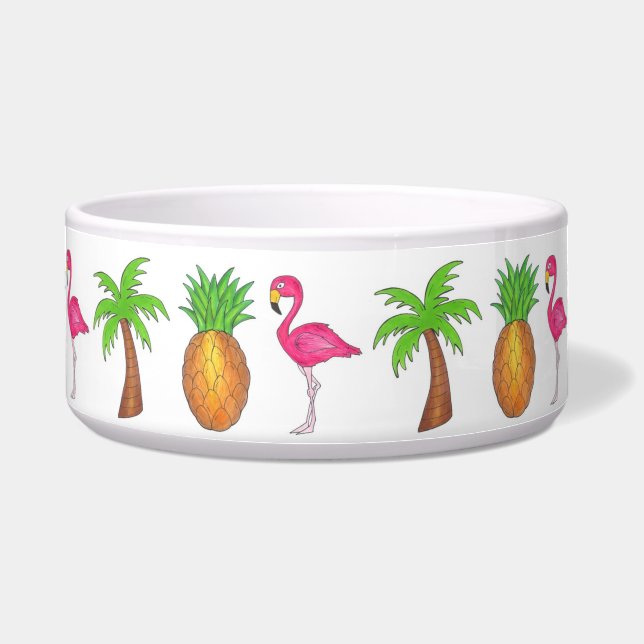 Comedero Isla Tropical Flamingo Pineapple Mascota Dog Bowl (Frente)