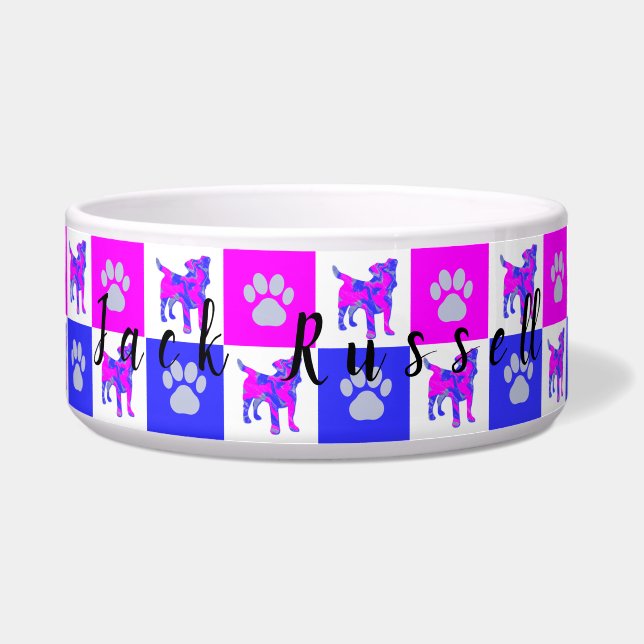 Comedero Jack Russell Dog & Paw Hot Pink & Blue Pet Bowl (Frente)