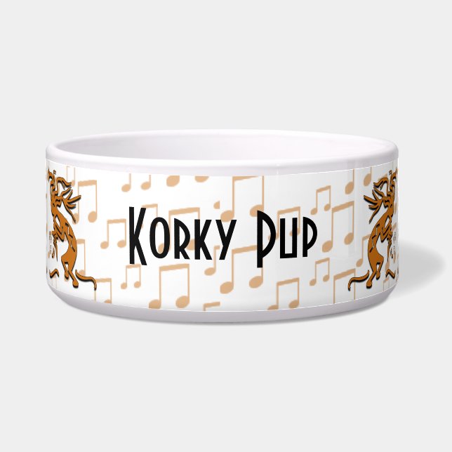 Comedero Jaranero de Kokopelli del baile con las notas (Frente)