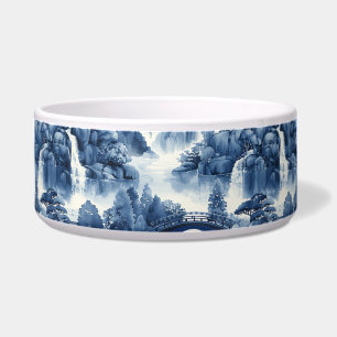 Comedero Jardín de agua japonés en porcelana azul blanca
