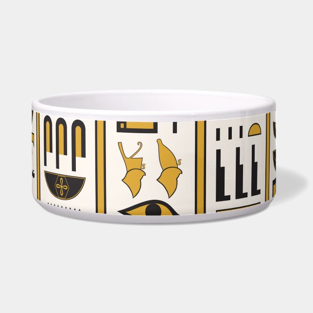 Comedero Jeroglíficos Egipcios: Amarillo-Negro Sin Marea. (Frente)