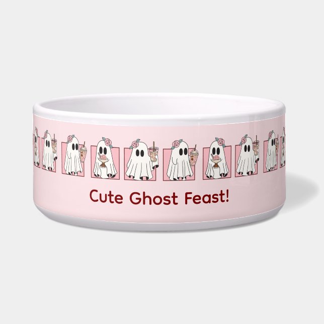 Comedero Kawaii Halloween Pet Bowl - Fantasmas y Papas rosa (Frente)