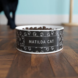 Comedero Kitty Paws Personalizados Pawprint Black Cat Bowl