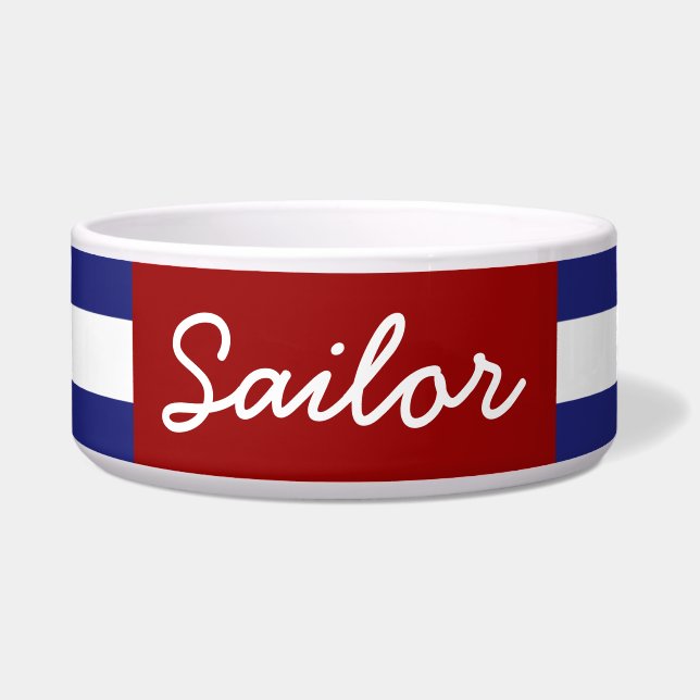 Comedero La raya azul y blanca náutica clásica personaliza (Frente)