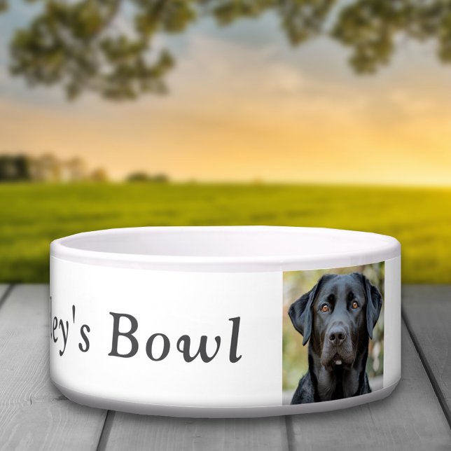 Comedero Labrador negro, foto Personalizado blanca (Black Labrador, Custom Photo White Bowl)