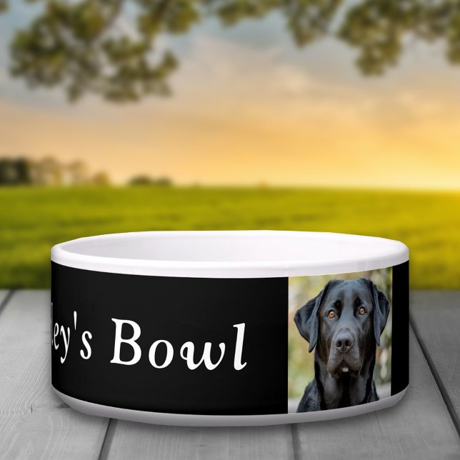 Comedero Labrador negro, foto Personalizado negra (Black Labrador, Custom Photo Black Bowl)