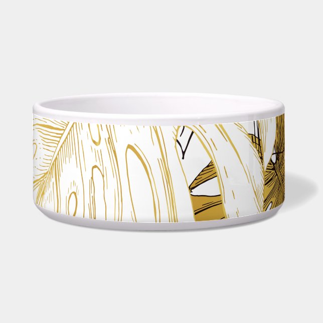 Comedero Las hojas de Monstera: Blanco dorado (Frente)