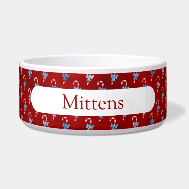 Comedero Lazo Azul Caramelo de Caña de Navidad Roja Fiesta  (Frente)