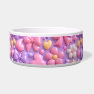 Comedero Lazos y Corazones Kawaii Pastel Patrón Perfecto