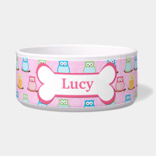 Comedero Lechuzas rosadas de moda tazón de comida de perro