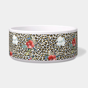 Comedero Leopardo dorado Imprimir Floral Blanco Rojo