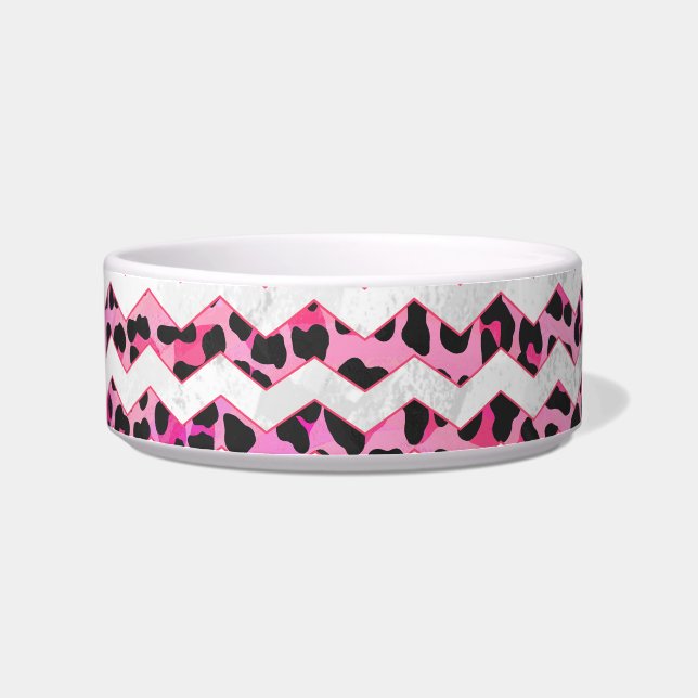 Comedero Leopardo Negro y Chevron Hot Pink Print (Derecha)