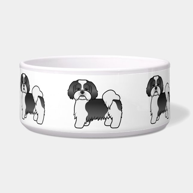 Comedero Lhasa Apso blanco y negro perro de dibujos animado (Frente)