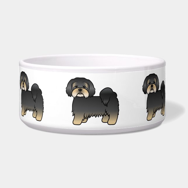 Comedero Lhasa Apso negro y bronceado perro de dibujos anim (Frente)