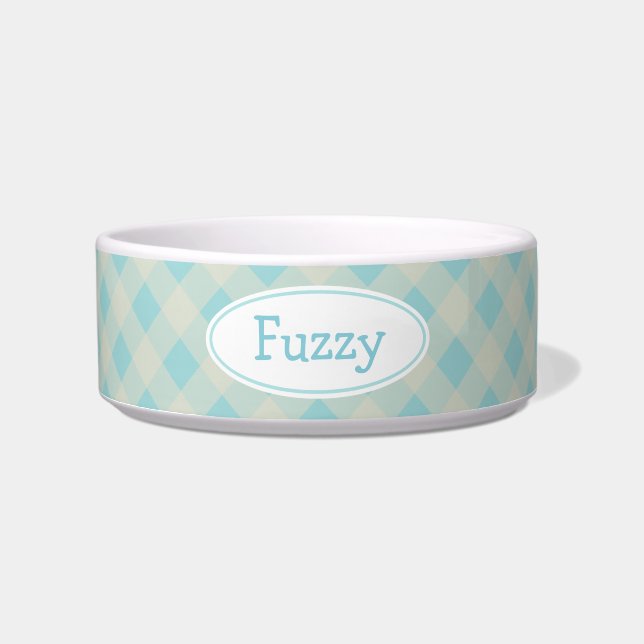 Comedero Light Blue Gingham Pet Bowl personalizado (Frente)
