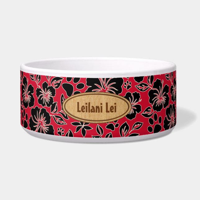 Comedero Lilikoi Paw Hawai Hibiscus Monogram Red (Frente)