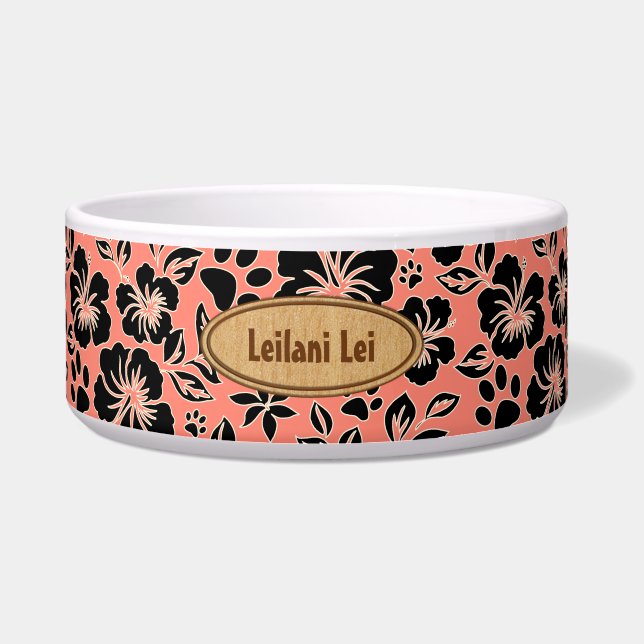 Comedero Lilikoi Paw Hawaiian Hibiscus Monogram Coral (Frente)
