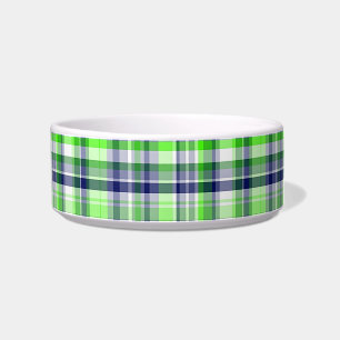 Comedero Lime Green, azul de la marina, madras de perrito b